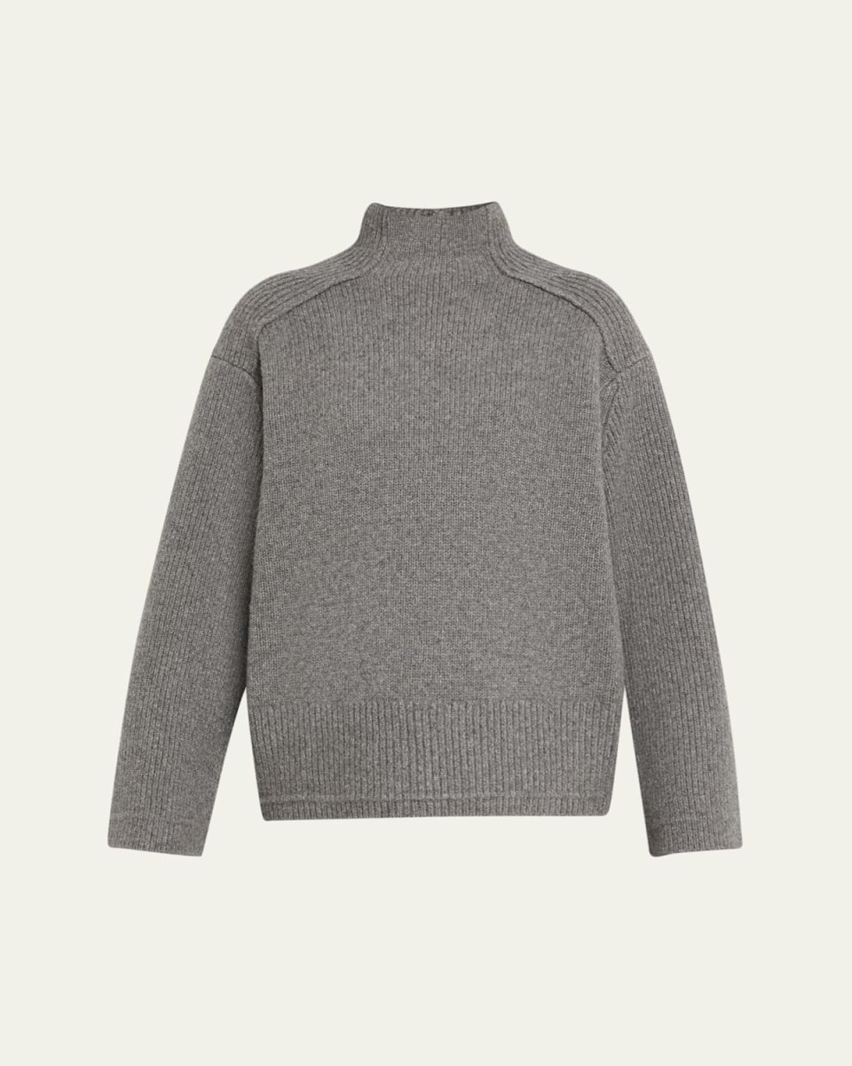 Wool and Cashmere Button Mock-Neck Sweater